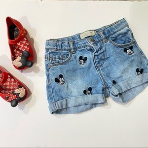 ZARA x DISNEY Baby Girl HTF Mickey Mouse Embroidered Denim Shorts